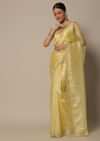 Yellow Tissue Silk Saree With Bead Work And Unstitched Blouse Piece