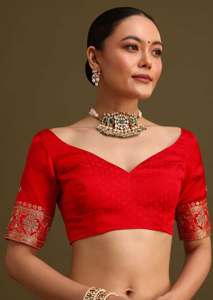 Yellow Zardosi Embroidered Saree With Contrast Pallu Border And Unstitched Blouse