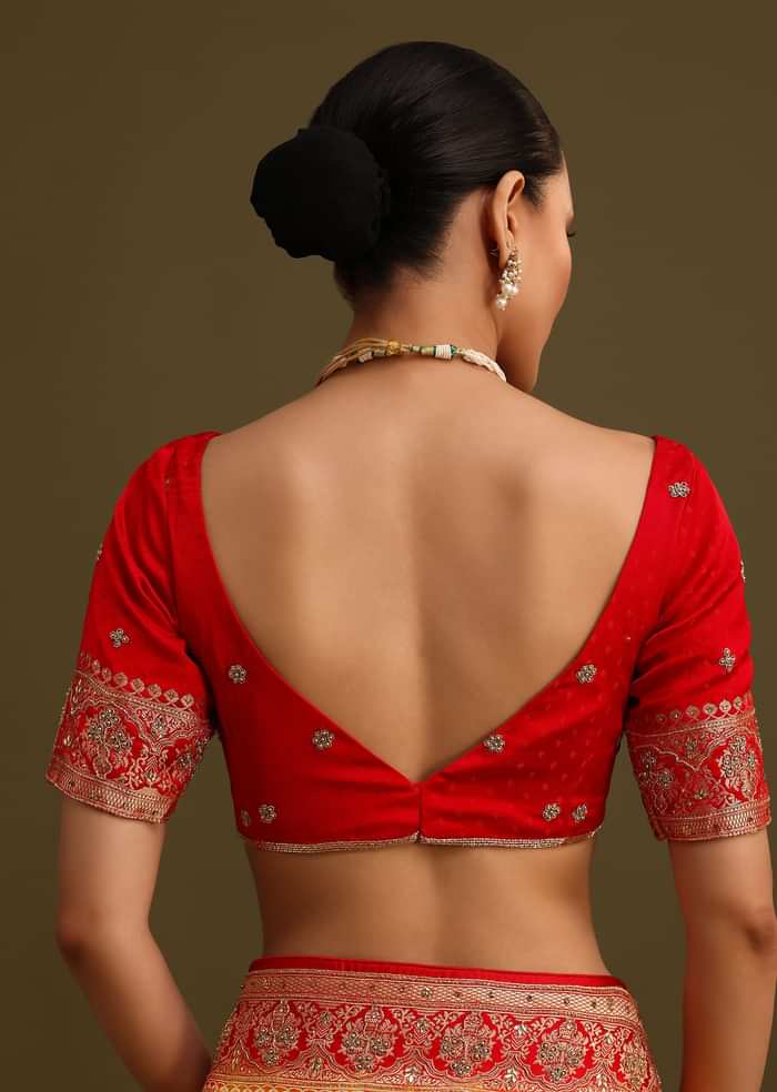 Yellow Zardosi Embroidered Saree With Contrast Pallu Border And Unstitched Blouse