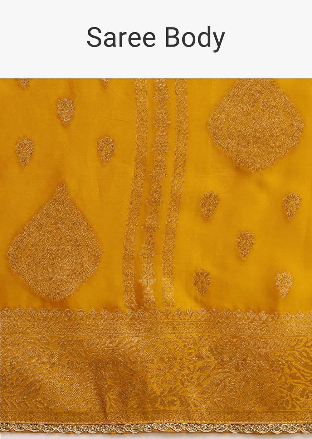 Yellow Zari Weave Saree With Unstitched Blouse