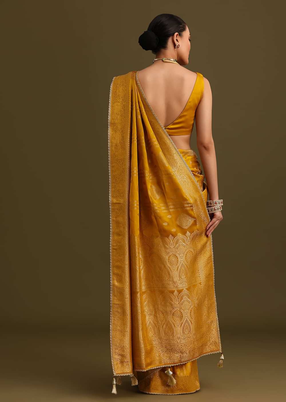 Yellow Zari Weave Saree With Unstitched Blouse