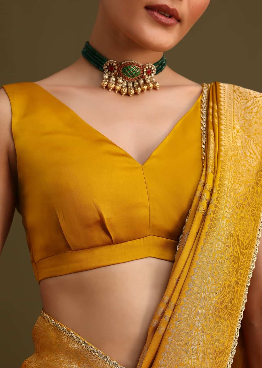 Yellow Zari Weave Saree With Unstitched Blouse
