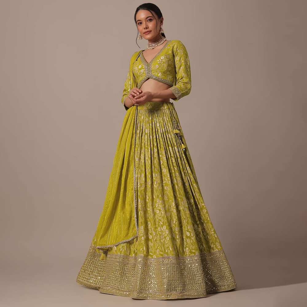 Green Chanderi Lehenga Set