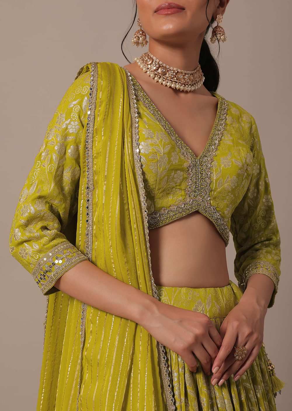 Green Chanderi Lehenga Set