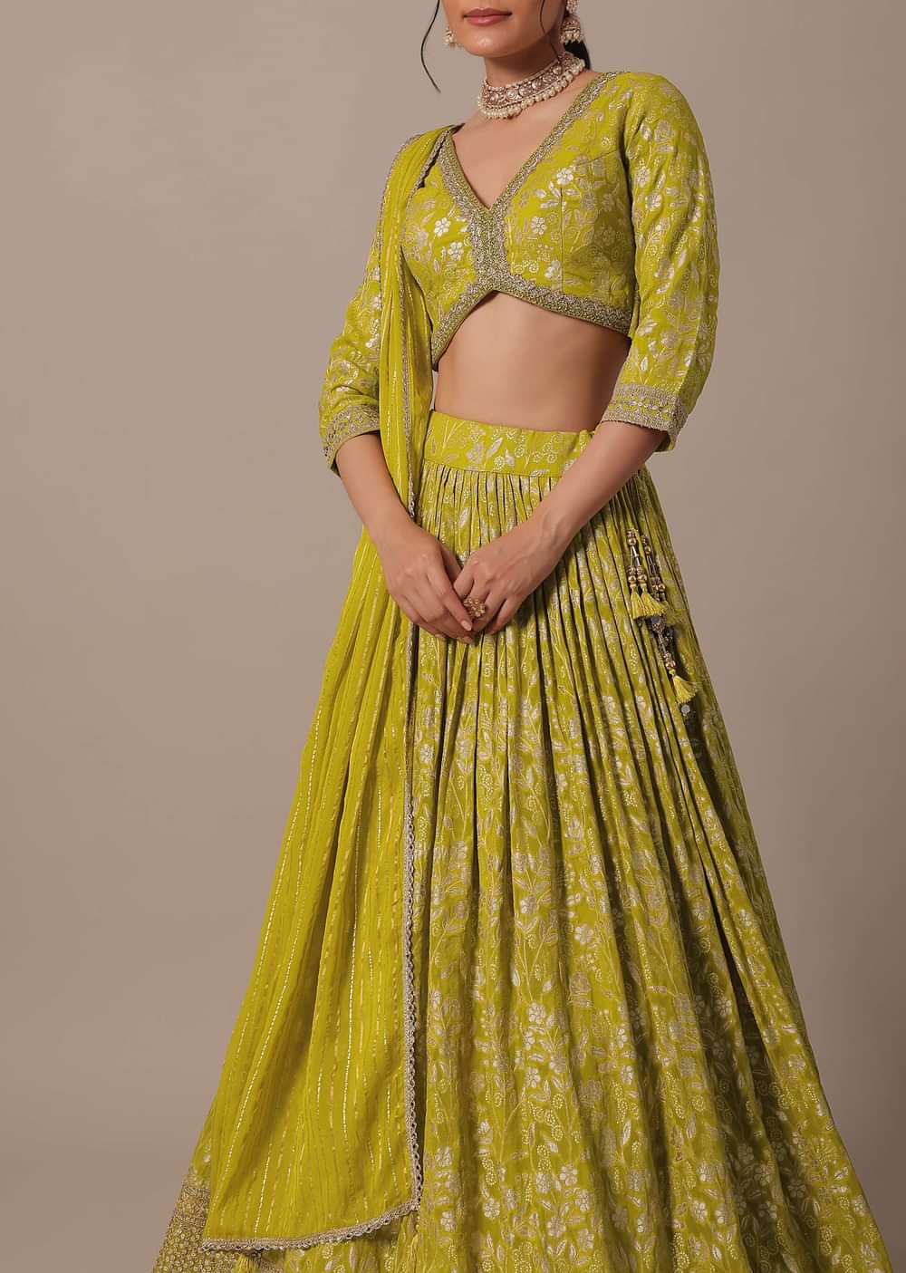 Green Chanderi Lehenga Set