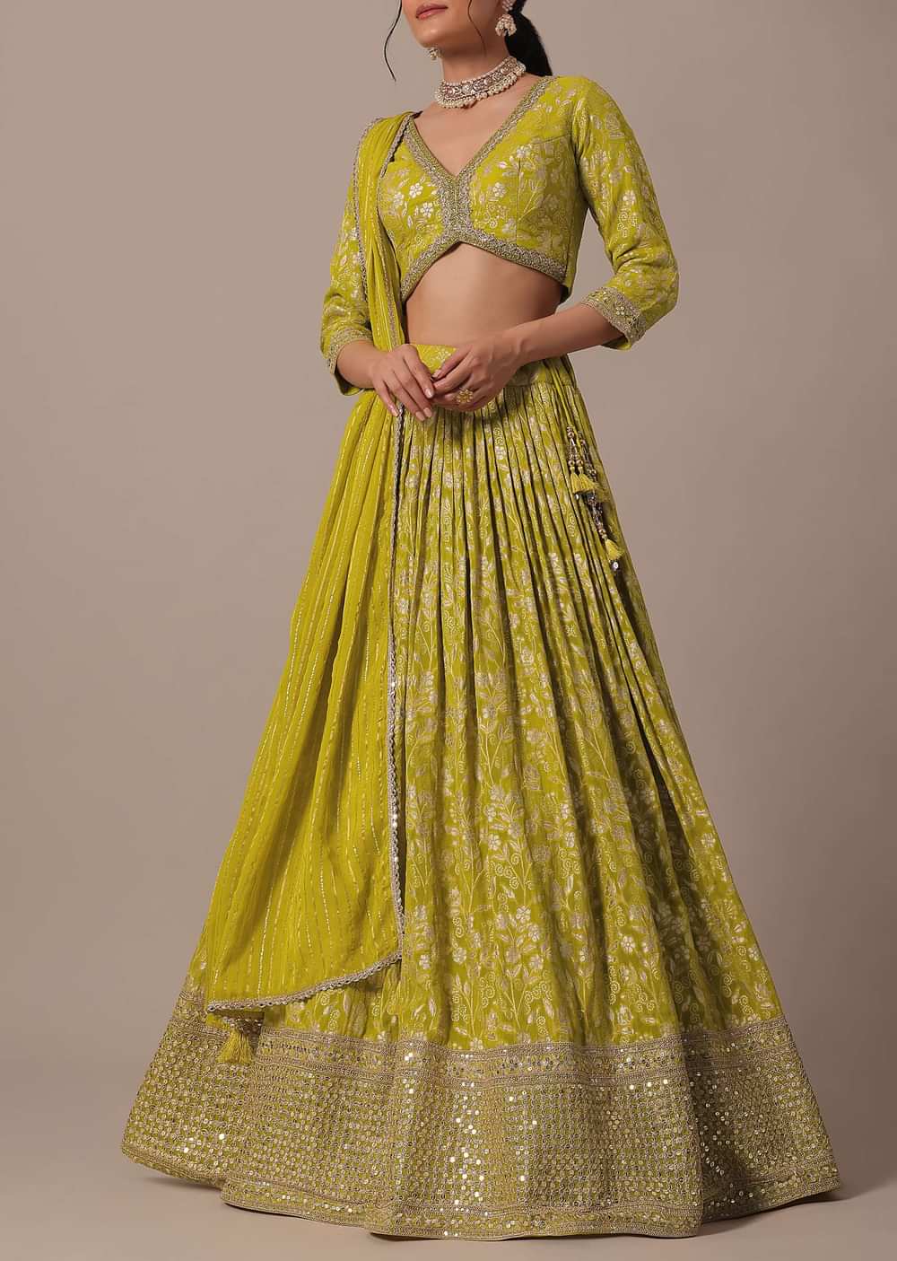 Green Chanderi Lehenga Set