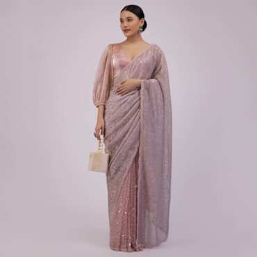 Zephyr Pink Saree In Sequins And Organza With Embroidery