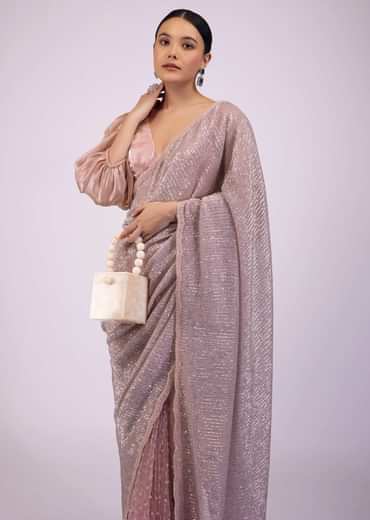 Zephyr Pink Saree In Sequins And Organza With Embroidery