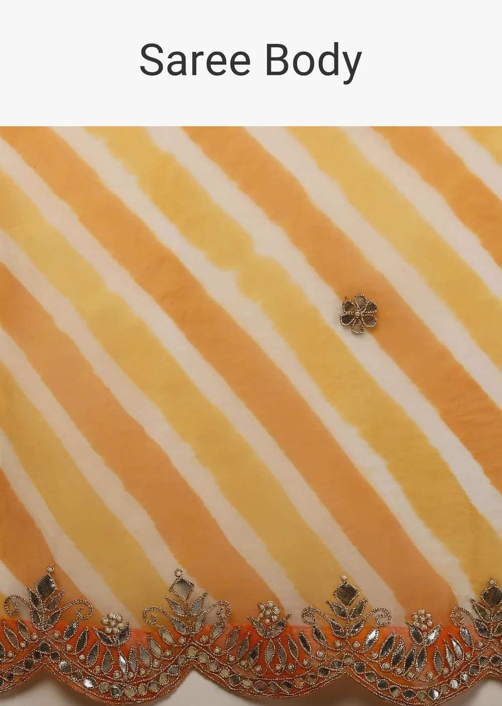 Zinnia Yellow Saree In Organza With Lehariya Print And Gotta Embroidered Scallop Border